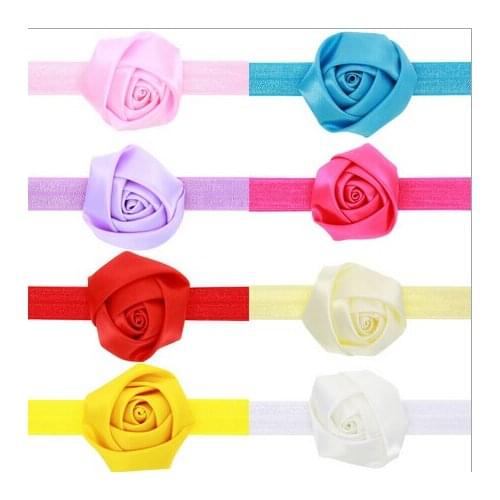 2016 New 10pcs/lot baby girl headbands big rose satin flower head band elastic hair band kids children hair accessories