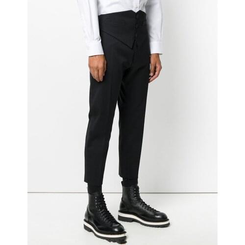 New Mens Casual Pants Fake Two Pieces Vest Style Ankle-length Pants Hair Stylist Designer Irregular Personality Costumes