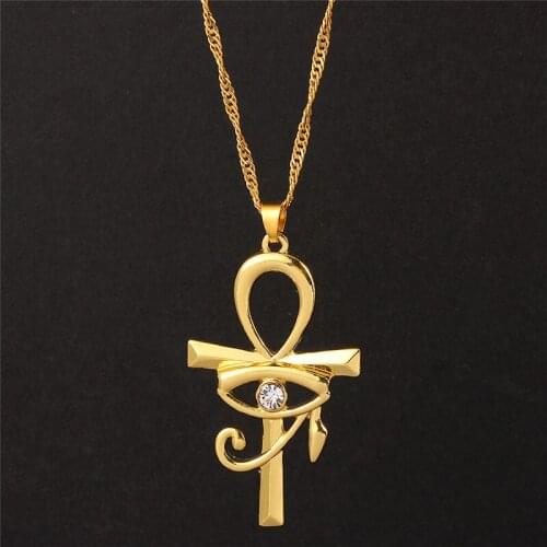New CZ Eye of Horus Egypt Protection Charm Pendant Ankh Cross Religious Necklace for Women Choker Necklaces Jewelry