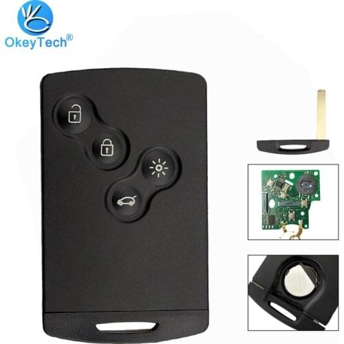 OkeyTech Original 4 Button Smart Card Remote Control Key 433mhz ID46 PCF7952 Chip Insert Emergency Blade for Renault Koleos Clio