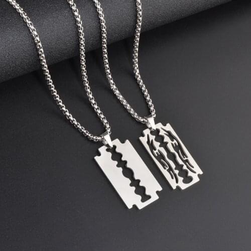 Blade Necklaces Stainless Steel Fashion Long Vintage Black Men Necklaces Pendant Necklaces For Women Female Male Jewelry