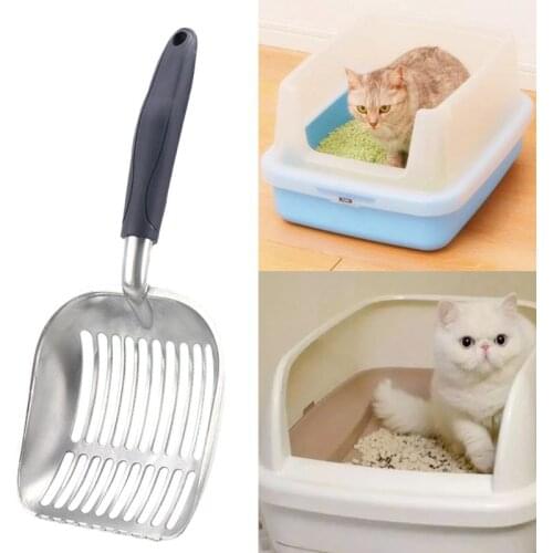 Metal Cat Litter Scoop Sifter Pet Litter Cleaning Shovel with Rubber Handle