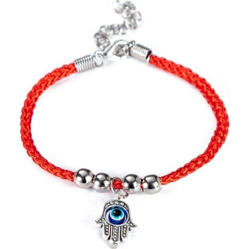 Simple Red String Charm Bracelet For Women Men Adjustable Hamsa Hand with Turkish Eye Extension Part included