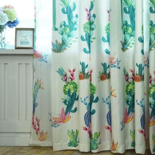 Simple Modern Nordic Plant Personality Curtains for Living Room New Creative Cactus Pattern for Children Bedroom Tulle