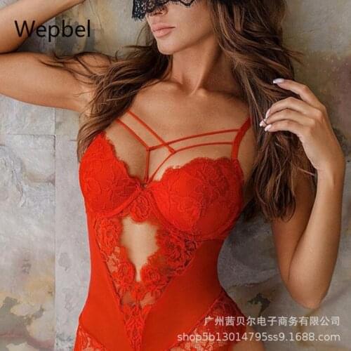 Wepbel Transparent Female BodySuit Lace Bodysuit Women Sexy Hollow Out Black Sling One-Piece Underwear Hollow Out Jumpsuits