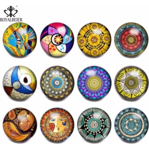 RoyalBeier 12pcs/lot Multi Pattern Style Mixed Glass Charms 18mm Snap Button For 20mm Snap Bracelet Snap Jewelry