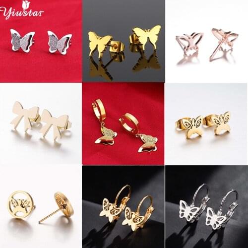 Yiustar Fancy Cute Mini Butterfly Stud Earrings Ear Piercing Stainless Steel Earings for Women Girls Kids Eeveryday Jewelry Gift