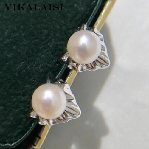 YIKALAISI 925 Sterling Silver Earrings Jewelry For Women 6-7mm Round Natural Freshwater Pearl Earrings New Wholesales