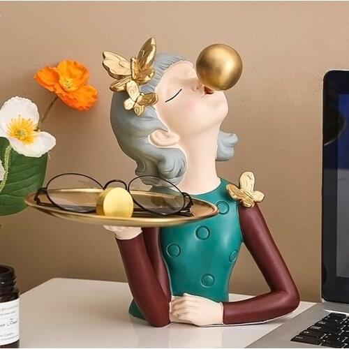 Creative bubble girl ornaments enter the doorway and put the key storage tray Nordic light luxury home living room decorations
