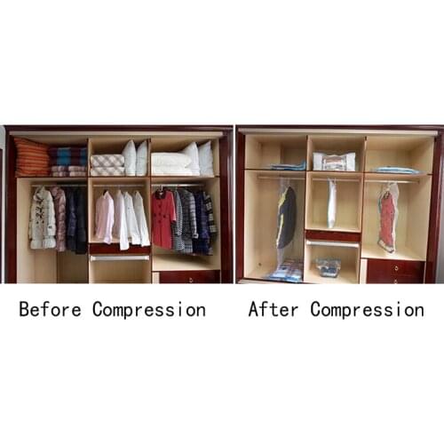 Hanging Space Saving Foldable Vacuum Storage Bags 80% More Space Saved Closet Organizer Ideal for Clothes, Suits, Dresse