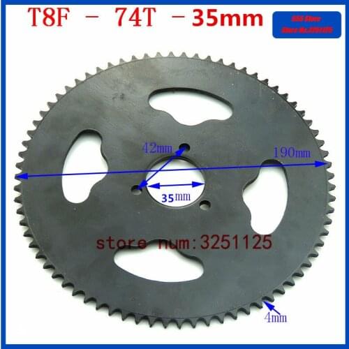 T8F 35mm /190mm 74T Tooth Rear chain Sprocket For 2 stroke Mini Moto ATV Quad Dirt Pit Pocket Bike Chopper 47CC 49CC