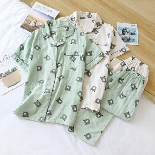 Thin Couple Summer Pajamas Women Pure Cotton Mens Short-sleeved Trousers Gauze Two-piece Loose Bedroom Set Pijama Verano Hombre