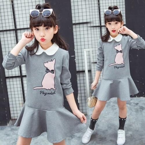 2021 Spring Girls Clothing Princess Dress Ruffles Children Cartoon Print Kids Party Dresses Girl Baby Clothes Long Sleeve Dress