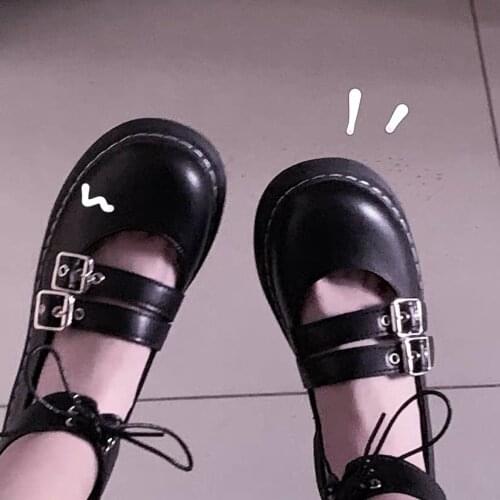 Japanese lolita retro round head shoes female thick bottom 3-5cm soft sister black female jk uniform england college style cos