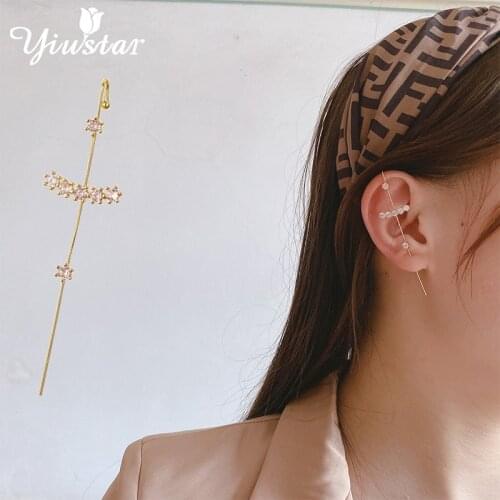 Yiustar Trendy Punk Christmas Gift Clip Earrings for Women Bohemian Performance Earrings Hooks Pearl Jewelry Accessories Party