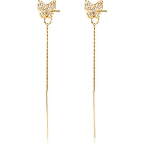 MAIKALE Butterfly Long Chain Earrings for Women Zirconia Golden Copper Ear Line Stud Earings Korean Fashion Jewelry Gift