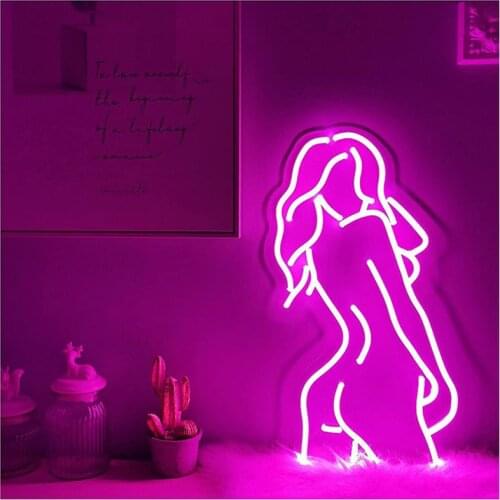 Pink Back LED Neon Sign Light Female Model Acrylic Wall Hanging Body Neon Lights for Bar Party Club Home Bedroom Decoration Gift