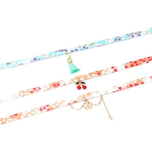 8Seasons Japanese Floral Printed Choker Necklace for Women Girls Accessories Harajuku Sakura Pink Tassel Fan Pendant,1 Piece