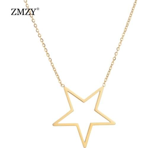 ZMZY New Boho Geometric Star Heart Pendant Necklace for Women Gold Long Chain Necklaces Simple Jewelry Bijoux