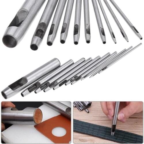 10Pcs DIY Handmade Belt Punching Leather Hole Punch Hollow Drilling Tools Leathercraft Hole Punches Set