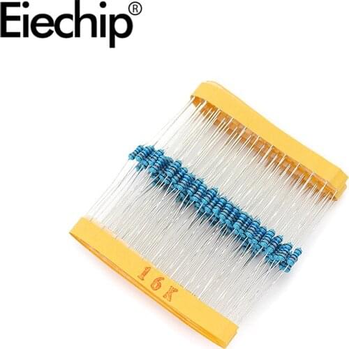 100pcs/lot 1/4W 1% Metal film resistor 0.25W resistance 16K ohm Throught Hole