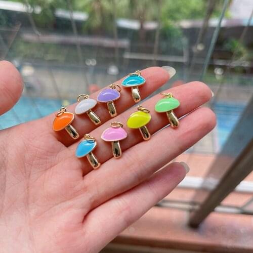 20Pcs Lovely Colorful Enamel Mushroom Shape Pendant/Charm,Gold Filled Mushroom Charm, Necklace Bracelet Charm Pendant, 12x16mm