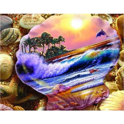 5D Diy Diamond Painting Shell Beach Full square Round Diamond mosaic Sale Rhinestone Picture Diamond Embroidery LandscapeZP-3583