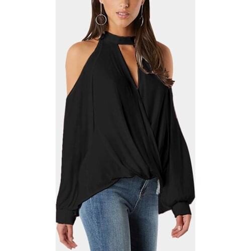 AECU Women Tshirt 2021 V-neck Long Sleeve Casual Sexy Loose Plus Size Fit Halter Off-shoulder Sexy Elegant T-shirt