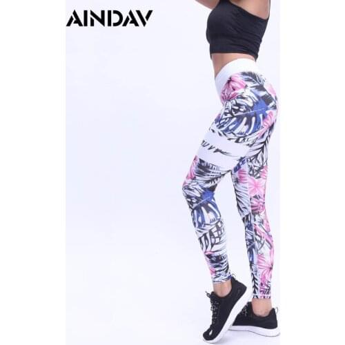 AINDAV Floral Print Leggings Women Yoga Pants Elastic Push Up Trousers Running Tights Gym Leggins Fitness Clothing Sportswear