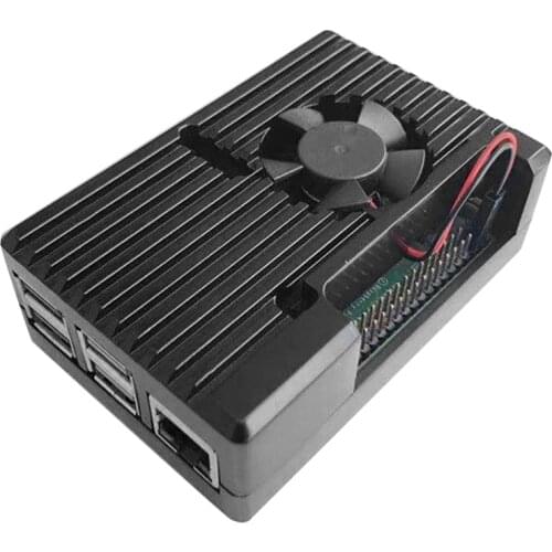 For Raspberry Pi 4 Aluminum Case with Dual Cooling Fan Metal Shell Black Enclosure for RPI Raspberry Pi 4B