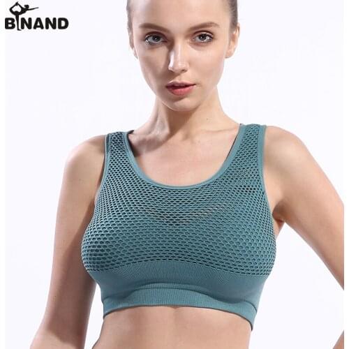 BINAND Mesh Patchwork Pullover Push Up Sports Bra High Impact Support Breathable Workout Fitness Gym Yoga Activewear Underwear