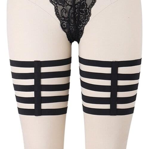 Goth Black Wedding Leg Garters Fetish Leg Harness Stockings Suspender Belt 90s Exotic Dancewear Thigh Bondage Harness P0021