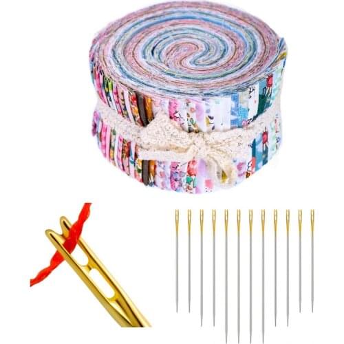 Dailylike 52 Pcs Jelly Roll Fabric, Roll Up Cotton Fabric Quilting Strips For Sewing Patchwork Craft With Needle-side Hole