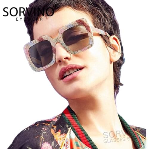 Designer Retro Square Sunglasses Women 2020 High Quality GLITTER Rainbow Color Stripe Hipster Summer Sun Glasses Shades SP126