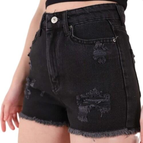 Womens Denim Shorts Classic High Waist Blue Bodycon Female Casual Summer Ladies Disstressed Ripped Black Mom Jeans