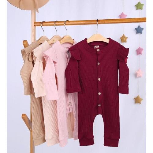 2019 Baby Spring Autumn Clothing Newborn Baby Girl Boy Ribbed Clothes Knitted Cotton Romper Jumpsuit Solid 2PCS Outfits
