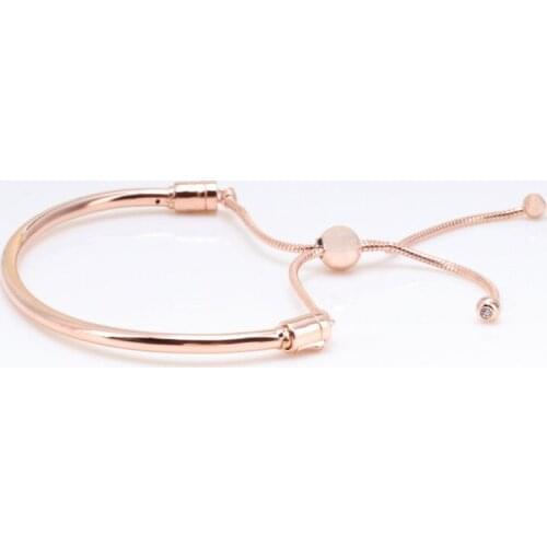 TOP SALE Authentic 100% 925 Sterling Silver Rose Gold Telescopic Sliding Bracelet Push Pull Telescopic Open Bracelet
