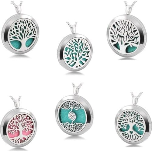 Magnetic Stainless Steel Aromatherapy Necklace Jewelry 6 Styles Life Tree Perfume Locket Pendant Essential Oil Diffuser Jewelry