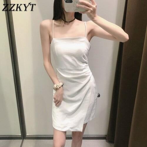 ZZKYT 2021 Women Summer Fashion Sexy Solid Folds Mini Dress Vintage Square Collar Sleeveless Backless Female Party Dresses Mujer