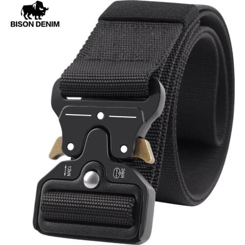 BISON DENIM Belt Male Tactical Military Canvas Belt Outdoor Tactical Belt Mens Military Nylon Belts Army ceinture hom