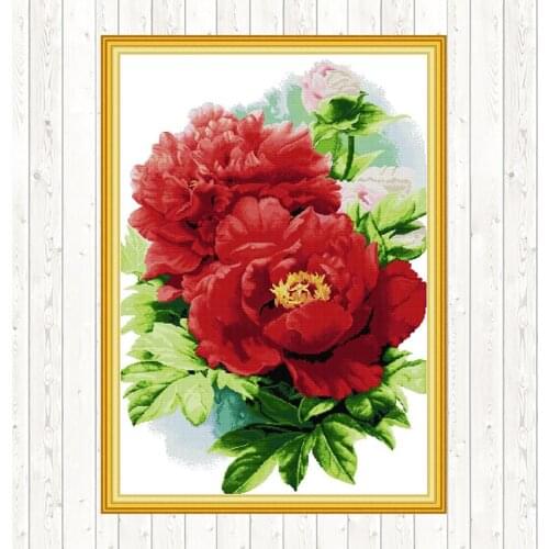 Peony Cross Stitch Flowers DIY Painting 14CT 11CT Needlework Sets DMC Embroidery Kit Counted Printed on Canvas Home Decoration