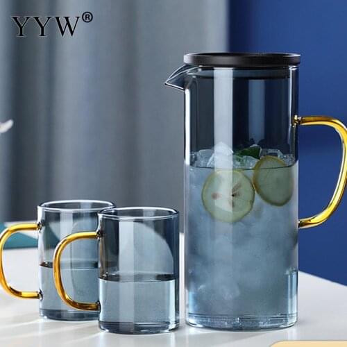 Glass Cold Kettle Thickened Creative Household Juice Jug With Lid Nordic Wind High Temperature Resistant Teapot Water Cup Set