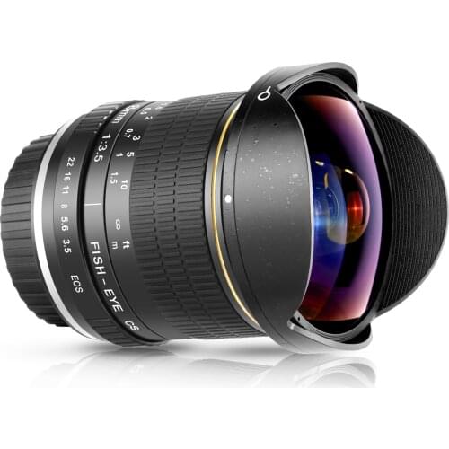 Neewer 8mm F/3.5 Ultra Wide Angle Manual Focus Rectangle Fisheye Lens for APS-C DSLR Canon EOS 77D 80D Rebel T7 T7i T6i T6s T6