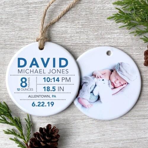 Custom New Baby Stats Ornament,First Christmas Ornament,Birth Stats Baby Boy Ornament,Baby Girl Ornament Gift,Baby Keepsake