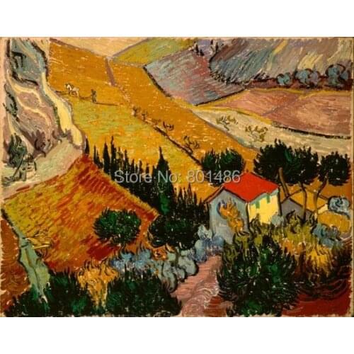 Landscape with house and ploughman vincent van gogh - giclee print on canvas for home decoration and wall art for living room