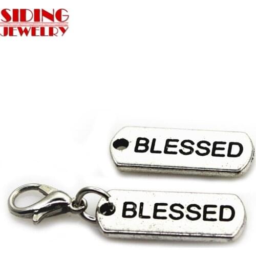 New 20pcs/lot Silver Hang Tag Blessed Dangle Charms Lobster Clasp DIY Bracelet Necklace Pendants Jewelry Hanging Charms