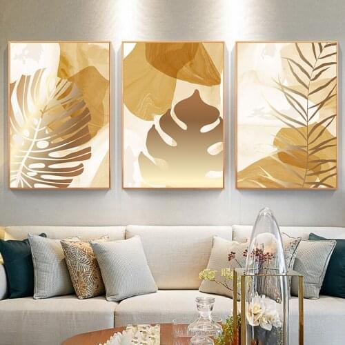 Mnimalist Abstract Gloden Tropical Plant Poster Canvas Print Botanical Wall Art Painting Living Room Interior Decoration