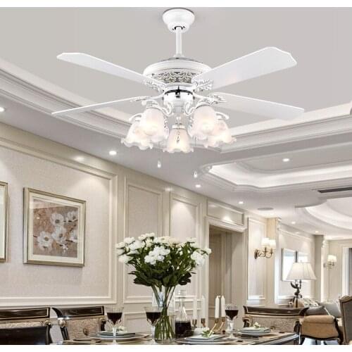 Large wind 52 inch ceiling fan lamp dining room retro European living room fan lamp wood leaf bedroom with fan lamp