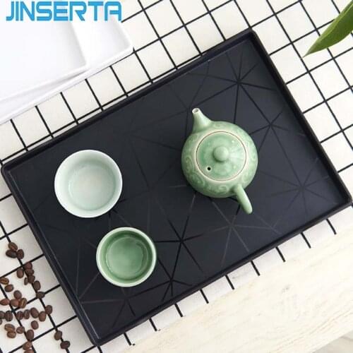 JINSERTA Rectangular Plastic Serving Tray Snack Dried Fruit Dessert Plate Wooden Storage Tray for Home Restaurant Bar