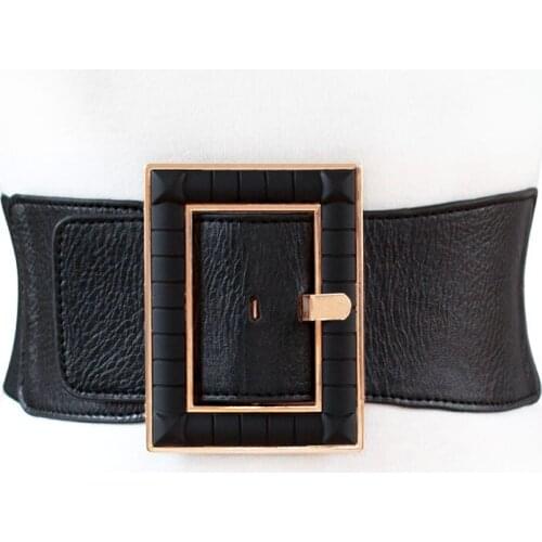 New Fashion Black PU Wide Waist Belt For Women Ladies Basic Simple Big Buckle Belt Dress Decoration